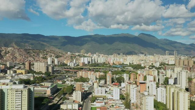 CARACAS, VENEZUELA - Aerial panoramic view of the La Araña distributor, Panoramic View of Francisco Fajardo highway in Caracas, Venezuela
