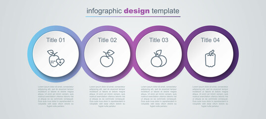 Set line Healthy fruit, Peach or nectarine, Mango and Bell pepper. Business infographic template. Vector