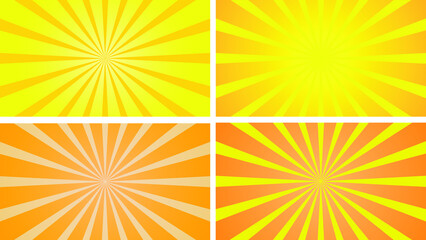 Simple yellow color sunburst pack with gradient vector background illustration.