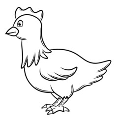 Cute Cartoon Vector Chiken Illustration isolated Coloring Page for kids.