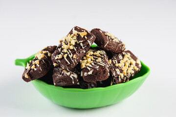 chocolate cookies on a plate with copy space 