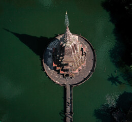 Aerial view of Wat Huai Kaeo or Wat Huay Kaew pagoda temple in Lopburi,Thailand