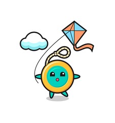 yoyo mascot illustration is playing kite