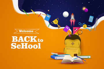 Back to school with school items and elements. space imagination. 
