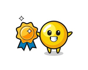 egg yolk mascot illustration holding a golden badge