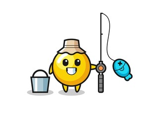 Mascot character of egg yolk as a fisherman