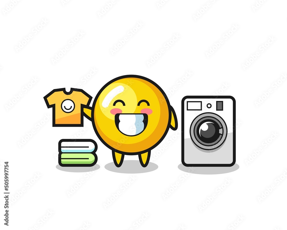 Sticker mascot cartoon of egg yolk with washing machine