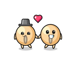 soy bean cartoon character couple with fall in love gesture