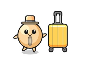 Obraz na płótnie Canvas soy bean cartoon illustration with luggage on vacation