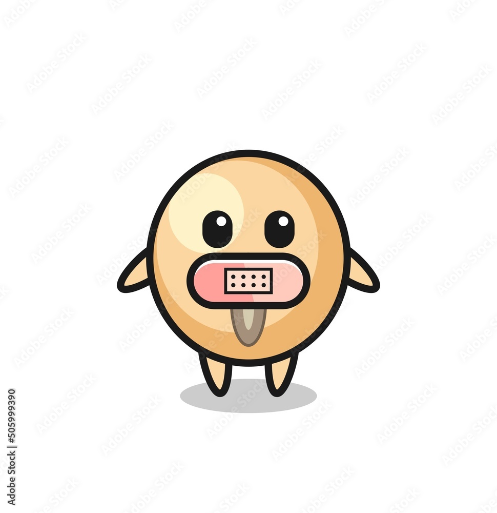 Sticker Cartoon Illustration of soy bean with tape on mouth