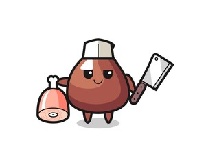 Illustration of choco chip character as a butcher