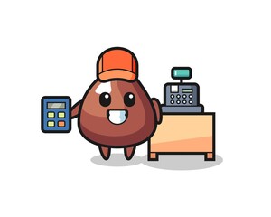 Illustration of choco chip character as a cashier