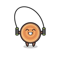 wood grain character cartoon with skipping rope