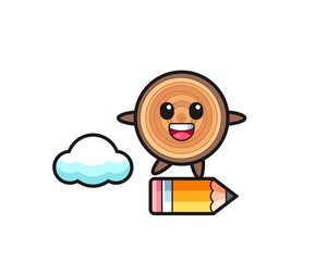 wood grain mascot illustration riding on a giant pencil