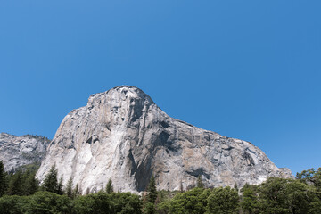 Late afternoon view of El Capitan from El Cap Meadows in Yosemite Valley, California