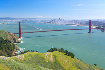 Overlooking the Golden Gate Bridge with San Francisco in the background from the Marin Headlands in...