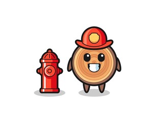 Mascot character of wood grain as a firefighter