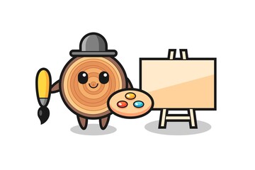 Illustration of wood grain mascot as a painter