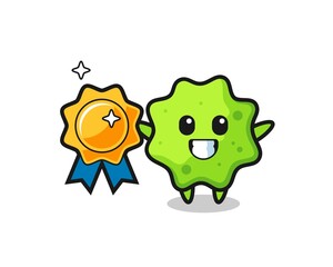 splat mascot illustration holding a golden badge