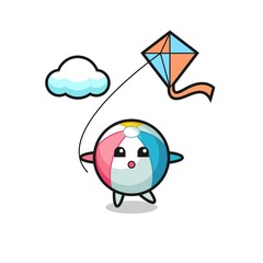 beach ball mascot illustration is playing kite