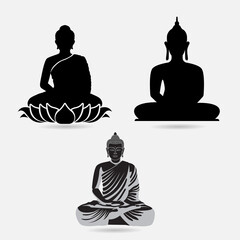 Collection of lord buddha silhouette vector illustration. Pack of lord buddha silhouette. - obrazy, fototapety, plakaty
