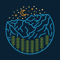 Great nature with mountains at night graphic illustration vector art t-shirt design