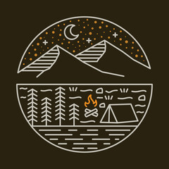 Camping in the nature at night graphic illustration vector art t-shirt design