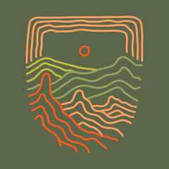 Mountains mono line graphic illustration vector art t-shirt design