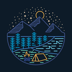Fototapeta premium Camping with beauty view at night graphic illustration vector art t-shirt design