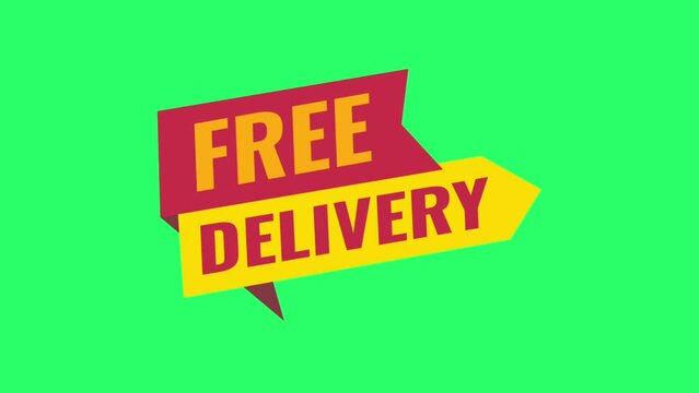 Animation yellow text FREE DELIVERY isolate on green background.