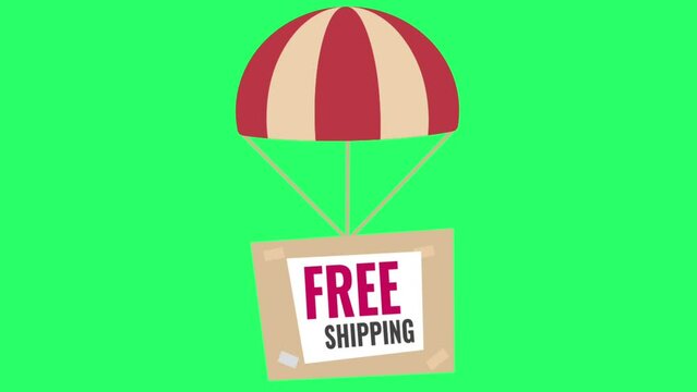 Animation red text FREE SHIPPING isolate on green background.