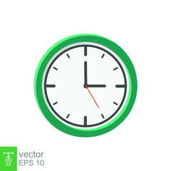 Analog clock flat icon. Time management symbol, chronometer with hour, minute and second arrow. Simple vector illustration isolated on white background. EPS 10.