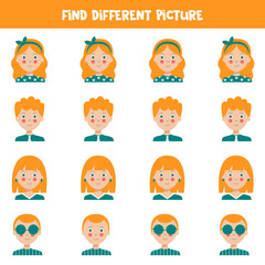 Find picture of boy or girl which is different from others. Worksheet for kids.