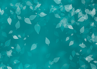 A turquoise bokeh glitter image with a theme of falling leaves on a blurred background.