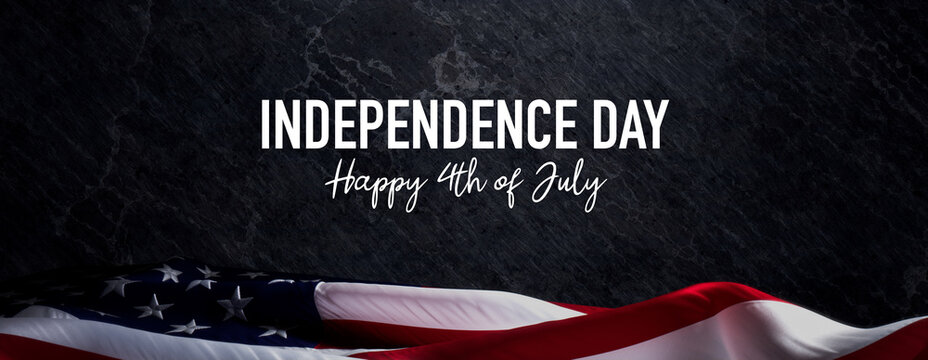 Premium Banner for Independence Day with American Flag and Black Slate Background.