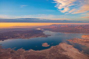 Aerial view of the landscape of Lake Mead National Recreation Area