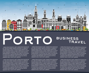 Obraz premium Porto Portugal City Skyline with Color Buildings, Blue Sky and Copy Space.