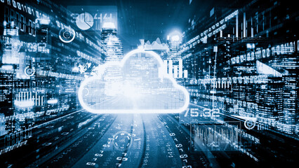 Cloud computer and online data storage with tacit intelligent sharing software . Concept of smart...
