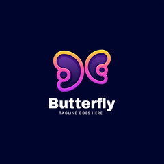 Vector Logo Illustration Butterfly Gradient Line Art Style.