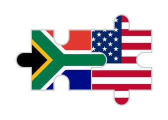 puzzle pieces of south africa and usa flags. vector illustration isolated on white background