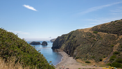 View of Scorpion Bay of Santa Cruz Island in the Channel Islands National Park off the gold coast of California United States