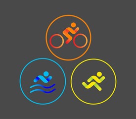 Banner on the theme of sport, triathlon. Silhouettes of athletes, swimmer, cyclist, runner.