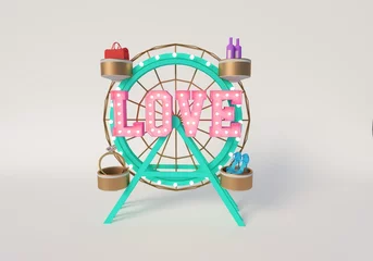 Deurstickers Ferris wheel with Love sign and four gifts compartments, 3D rendering © kat
