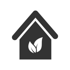 Eco House with leaf icon on white background.