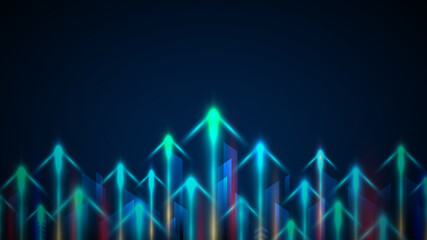 Abstract arrow neon lighting up on blue background technology futuristic style