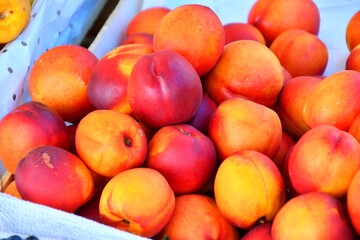 Ripe Nectarines (Latin Prunus persica) of the new harvest are sold at the bazaar 