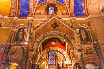 Fototapeta na wymiar Arch Frescos Stained Glass Saint Paul Church Nimes Gard France