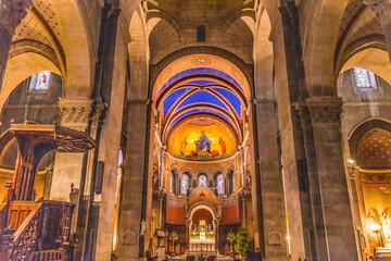 Fototapeta na wymiar Altar Fresco Stained Glass Saint Paul Church Nimes Gard France
