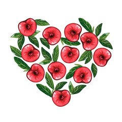 Cherry Heart. Watercolor illustration. Isolated on a white background. For design.