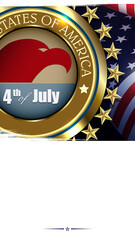 Best composition with round badge and USA flag, the national symbol of America